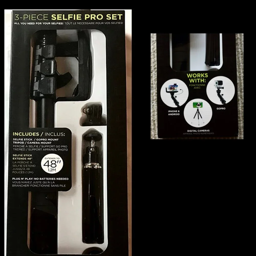(NEW) 3 Piece Tripod, GoPro Mount & Selfie Stick